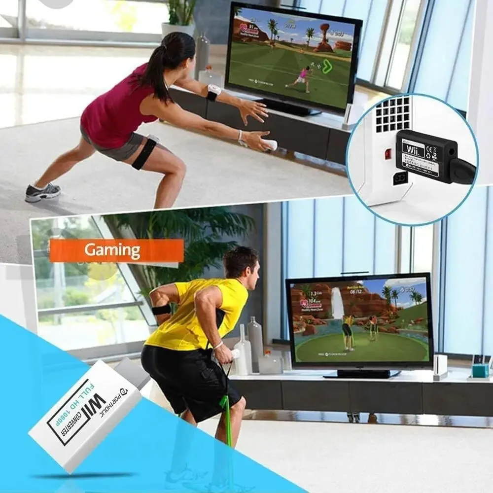 PORTHOLIC Wii to HDMI Converter 1080P for Full HD Device White Adapter